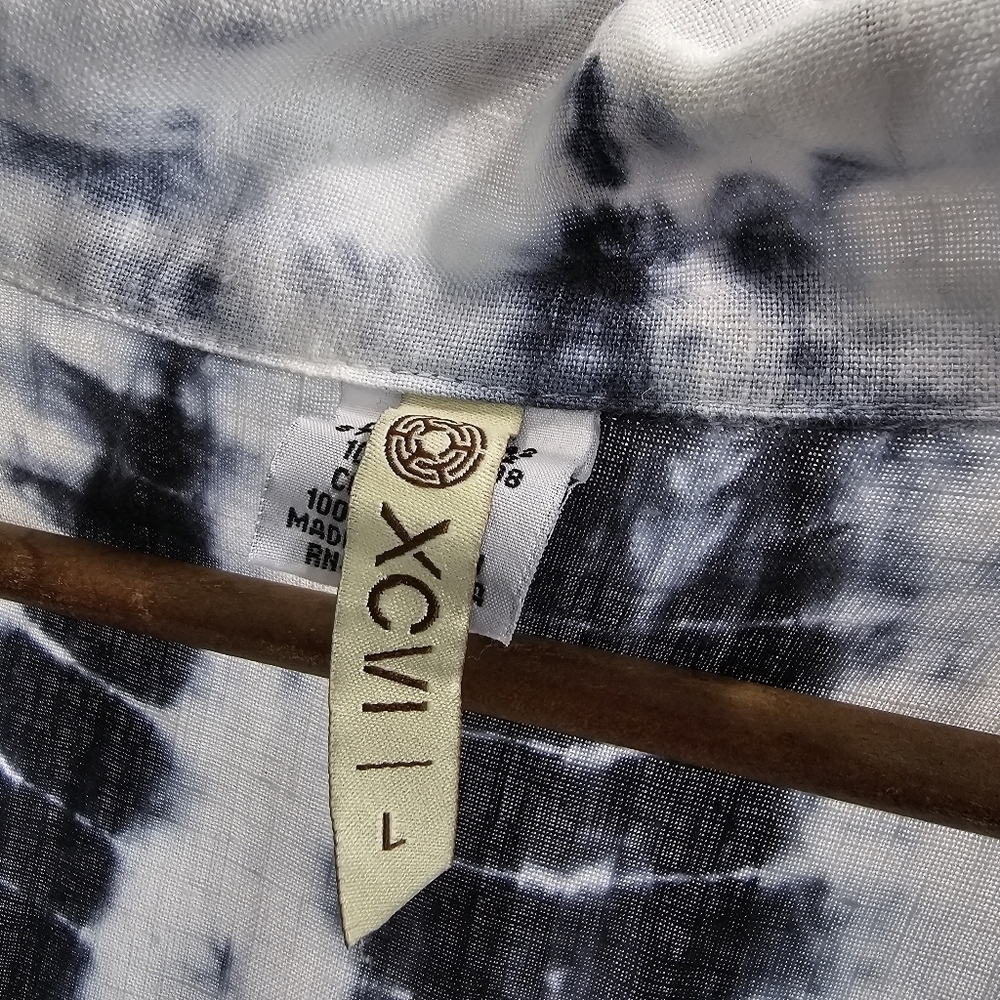 XCVI Shirt Womens Large Blue Tie Dye Linen Long Sleeve Tunic Crochet Boho - Picture 3 of 13
